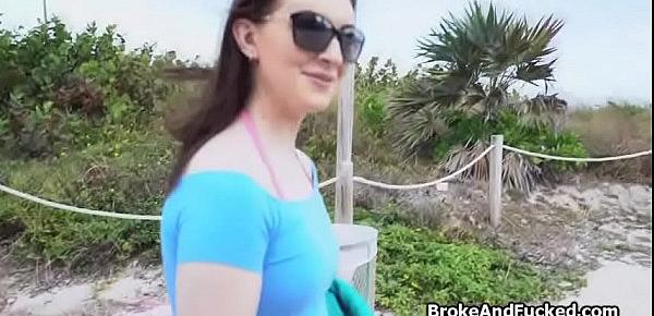 Beach babe needs cock and money